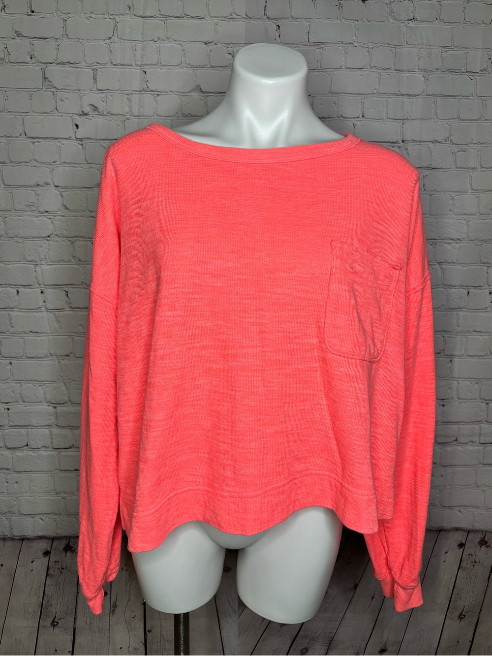 Aerie Slub Knit Neon Pink Orange Lounge Shirt Size M